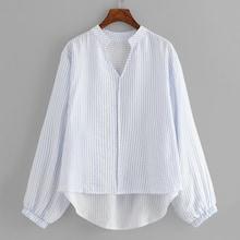 Shein Striped V Neck Dip Hem Blouse