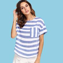 Shein Pocket Front Striped Top