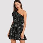 Shein One Shoulder Ruffle Polka Dot Dress