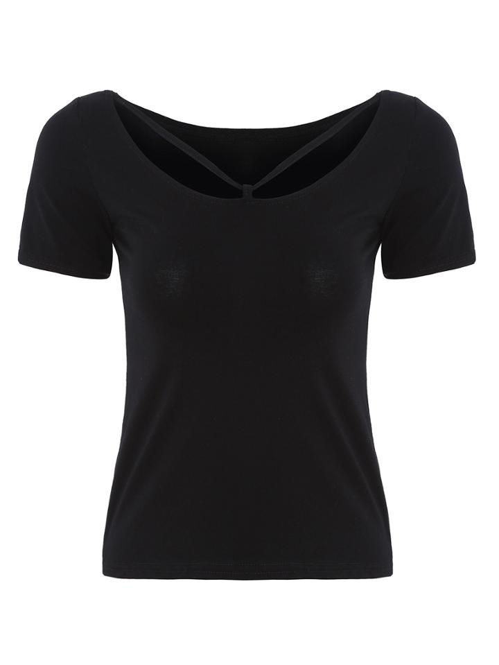 Shein Strappy Neck T-shirt - Black