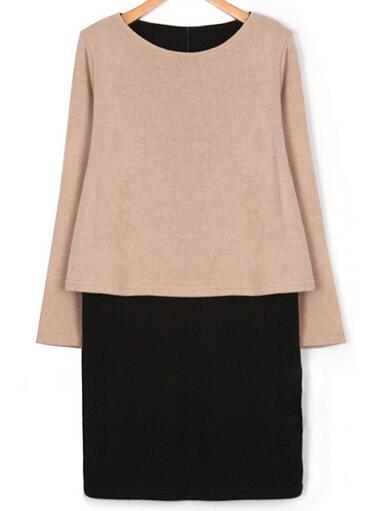 Shein Apricot Black Round Neck Plus Dress