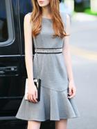 Shein Grey Crew Neck Beading Frill Dress