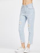 Shein Light Wash Raw Hem Crop Distressed Jeans