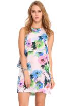 Shein Double-layered Floral Painted Print Dress