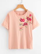 Shein Flower Blossom Embroidered Cuffed Tee