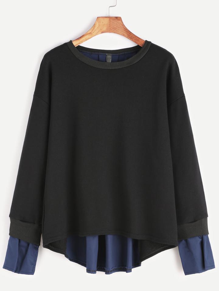 Shein Black Contrast Trim Dip Hem Combo Sweatshirt