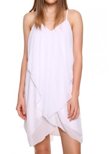 Rosewe White Open Back Multilayered Asymmetric Dress