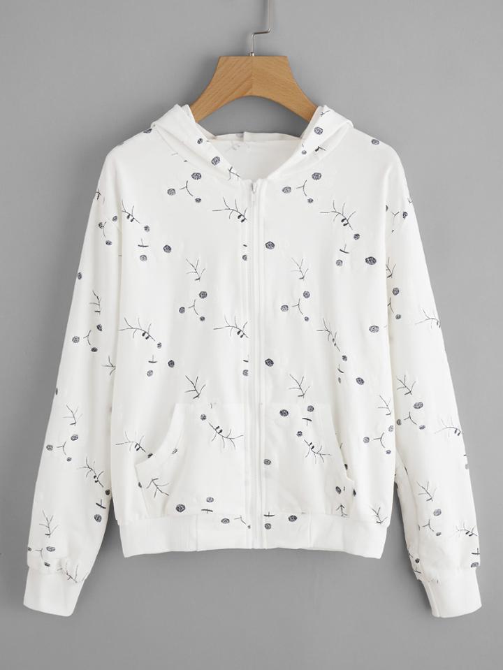 Shein Hooded Drop Shoulder Printed Jacket