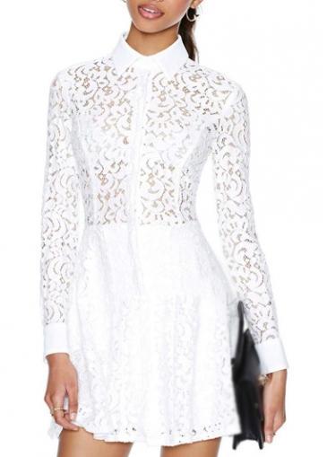 Rosewe Alluring Long Sleeve Turndown Collar Hollow Design Mini Dress