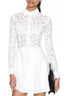 Rosewe Alluring Long Sleeve Turndown Collar Hollow Design Mini Dress