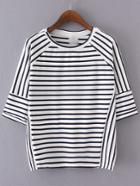 Shein White And Black Raglan Half Sleeve Stripe T-shirt