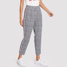 Shein Contrast Striped Side Rolled Hem Plaid Pants