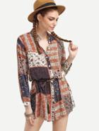Shein Multi Color Paisley Print Cuffed Sleeve Shirt Dress