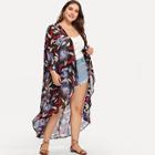 Shein Plus Feather Print Open Front Cardigan