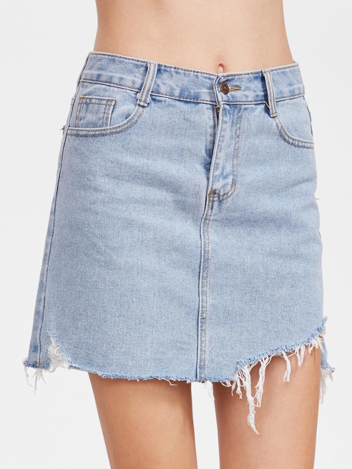 Shein Blue Raw Hem Denim Skirt
