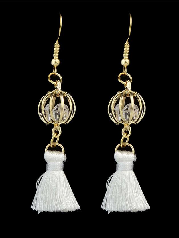 Shein White Color  Colorful Boho Style Rhinestone Thread Tassel Drop Earrings
