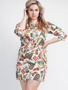Shein Colorful Print Drawstring Waist Plus Size Dress