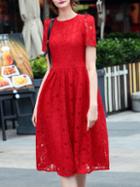 Shein Red Crew Neck A-line Lace Dress