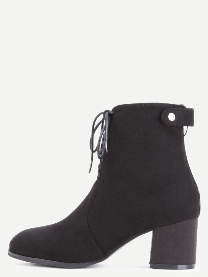 Shein Black Suede Lace Up Chunky Heel Short Boots