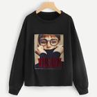 Shein Plus Glasses Girl Patched Front Sweatshirt