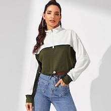 Shein Zip Front Color Block Collar Sweatshirt