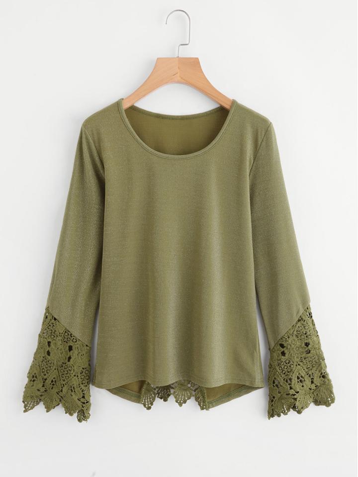 Shein Floral Lace Insert T-shirt
