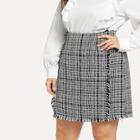 Shein Plus Frayed Trim Tweed Skirt