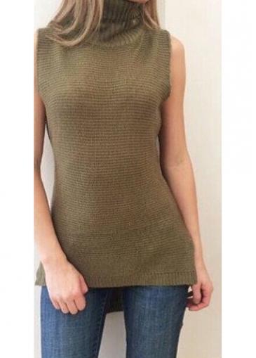 Rosewe Army Green Asymmetric Knitting Wool Sweater