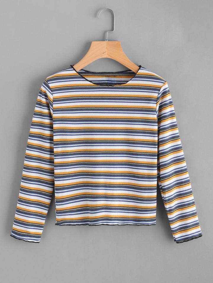 Shein Contrast Striped Ribbed Knit Tee