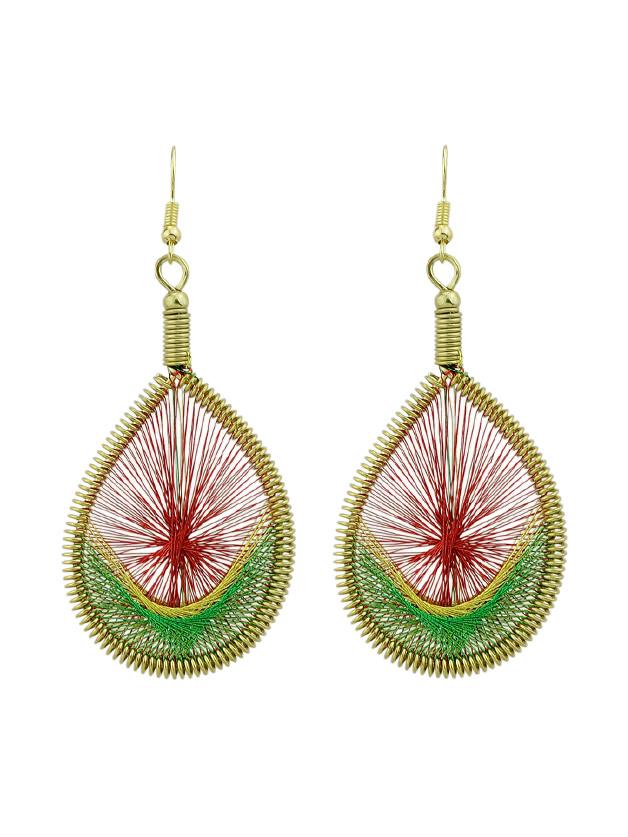 Shein Red Colorful Rope Handmade Braided Wate Drop Hanging Earrings