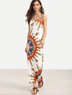 Shein Multicolor Print Spaghetti Strap Crisscross Dress