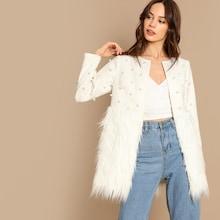 Shein Pearl Embellished Contrast Coat
