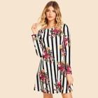 Shein Flower Print Striped Tunic Dress
