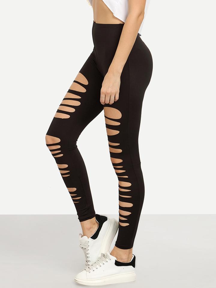 Shein Black Ripped Stretchy Skinny Pants