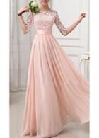 Rosewe Chiffon And Lace Splicing Pink Maxi Dress