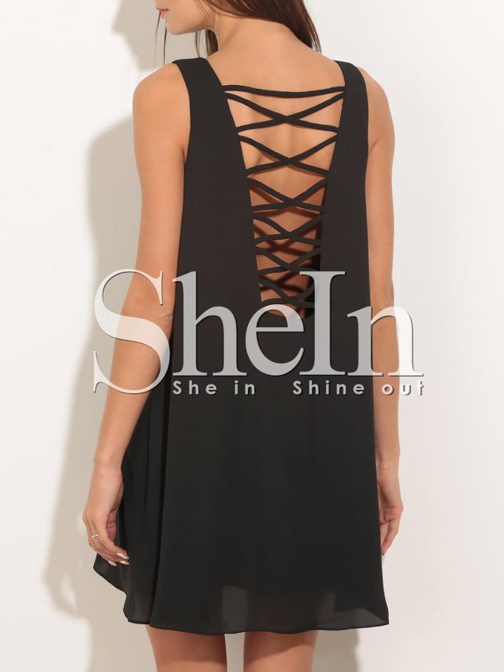 Shein Black Sleeveless Criss Cross Shift Dress