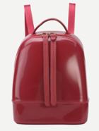 Shein Red Zip Closure Double Strap Pvc Backpack