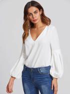 Shein Boxed Pleated Bishop Sleeve Tunic Top