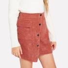 Shein Girls Button Up Flap Pocket Corduroy Skirt