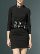 Shein Black Contrast Pu Peplum Sheath Dress