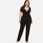 Shein Plus Belted Deep V Neck Jumpsuit