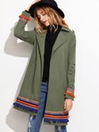 Shein Olive Green Trench Coat With Embroidered Tape Detail