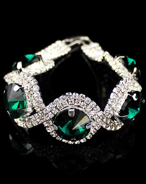 Shein Green Gemstone Silver Diamond Bracelet