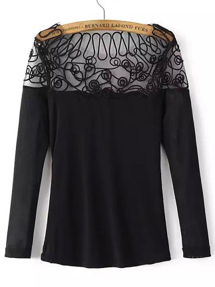 Shein Black Long Sleeve Sheer Mesh Slim Top