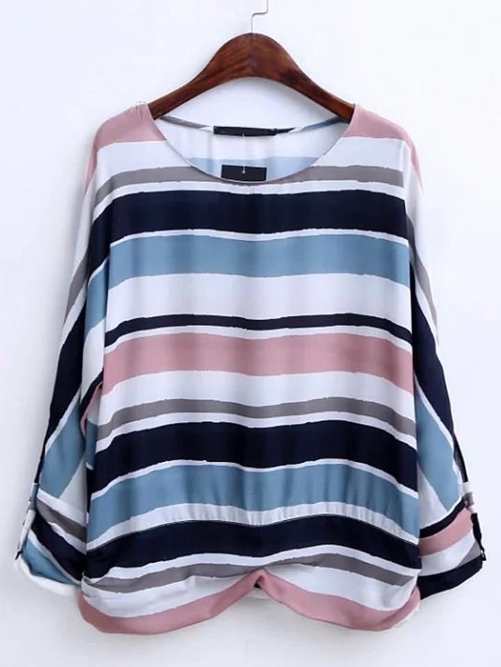 Shein Color Block Stripe Long Sleeve Tee