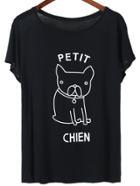 Shein Black Letter Cartoon Pig Print Casual T-shirt