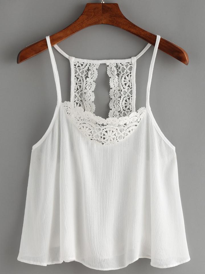 Shein Spaghetti Strap Lace Crochet Cut Out Cami Top