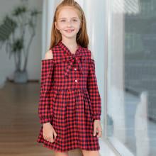 Shein Girls Knot Detail Open Shoulder Gingham Dress