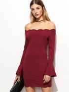 Shein Burgundy Scallop Edge Bell Cuff Off The Shoulder Dress