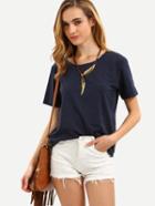 Shein Black Blue Short Sleeve Casual T-shirt